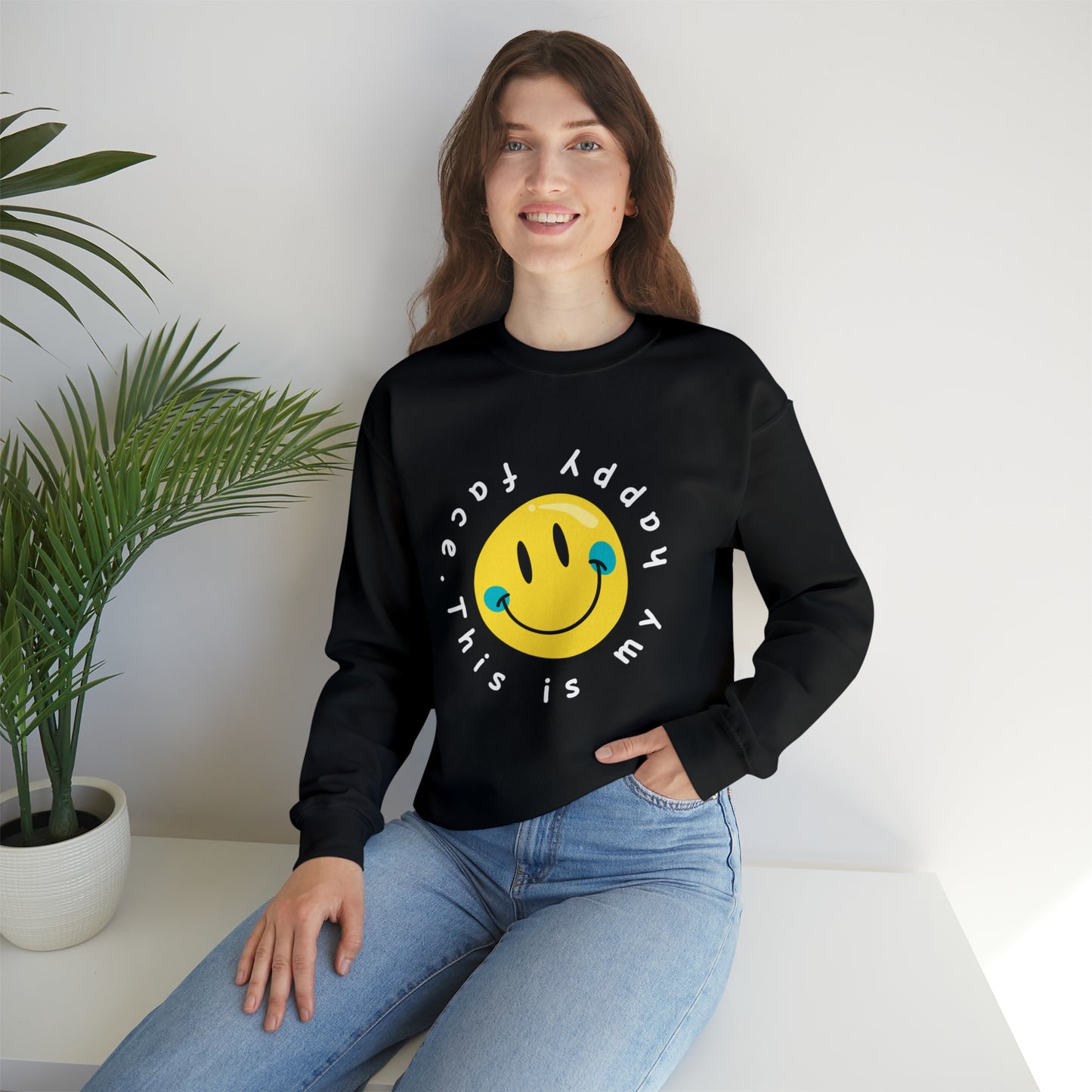 Unisex Happy Face Emoji Crewneck Sweatshirt
